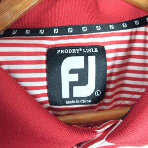 Footjoy Polo Shirt Mens Large Red White Striped Golf Short Sleeve Performance